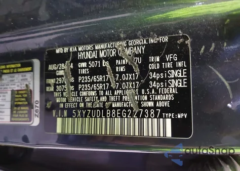 2014 Hyundai Santa Fe Sport 2.4L z USA, uszkodzony, nr VIN 5XYZUDLB8EG227387